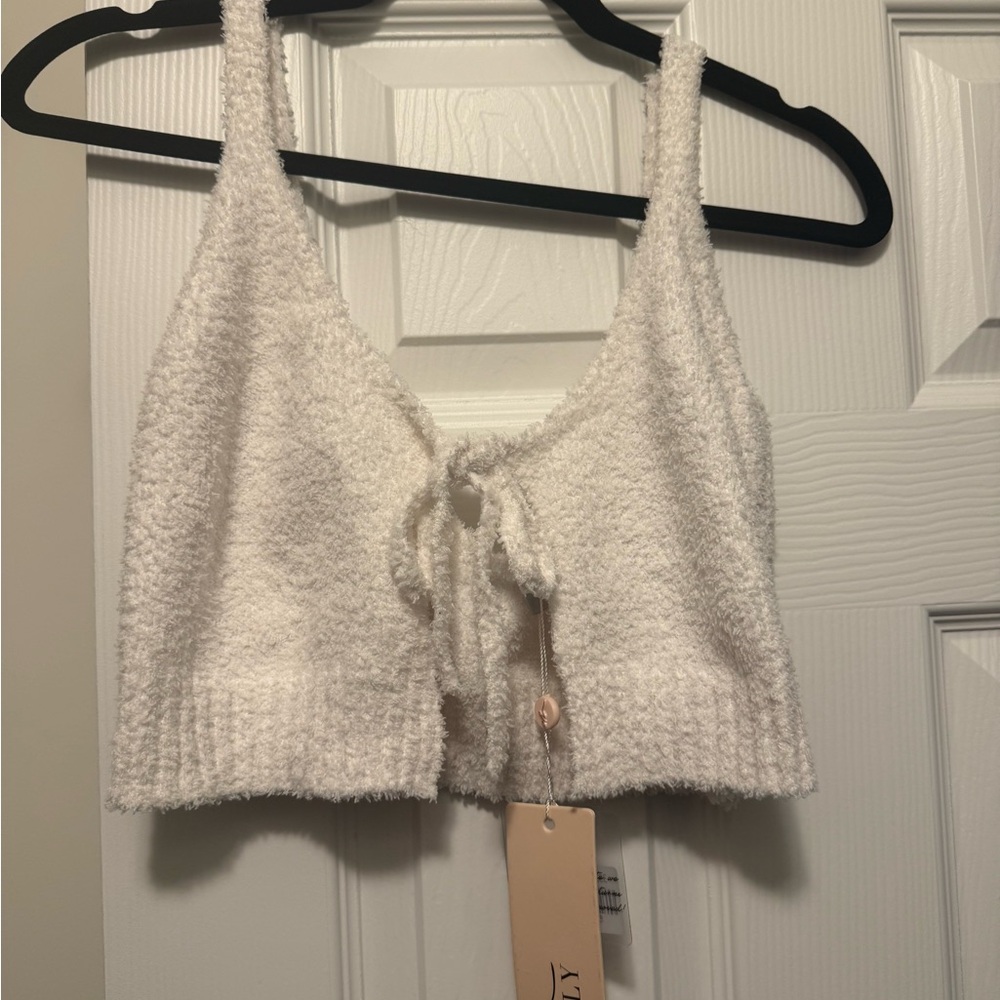 Oh Polly Cosy tie front crop top in white
